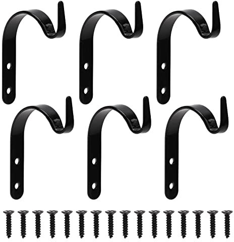 6Stück Pflanzenhalter Blumenampelhalter Haken, Pflanzenhalterung Wandhaken für Blumenampel Metall Kleiderhaken, J-förmiger Wandhalter Huthaken für Blumenkorb Vogelfutterspender und Pflanzen, Schwarz