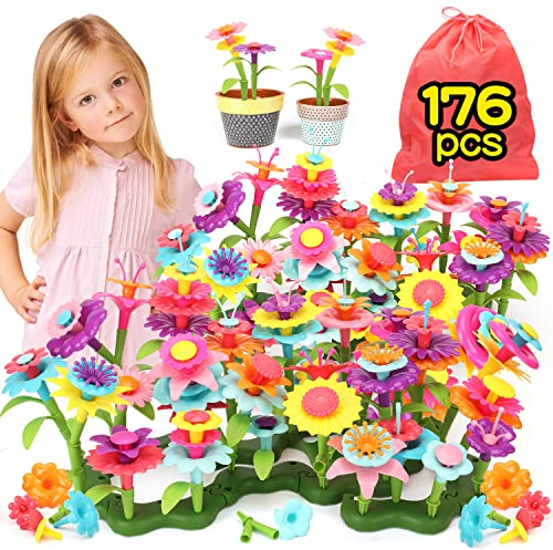 BananMelonBM 176PCS Spielzeug ab 3 Jahre Mädchen, Steckblumen Mädchen Geschenke 3 Jahre Blumengarten Weihnachten Geschenke 3 4 5 Jahre, Kunst Blumenarrangement mit Aufbewahrungskiste