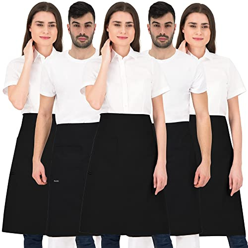 PALLTEX GAVROCHE Vorbinder Lang Kochschürze Männer Kurz Kochschürze Damen Kurz Schürze Damen Schürze Herren für Kochen Basteln Malen Backen (Schwarz - 5 Stücke)