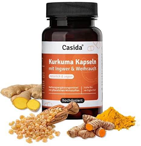 Casida® Kurkuma Kapseln mit Ingwer & Weihrauch - Pflanzlicher Wirkstoffkomplex mit vielfältigen Anwendungsmöglichkeiten - 90 Kapseln