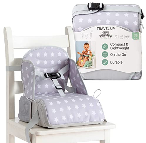 BabyToLove Siège rehausseur nomade avec rangement Travel Up | Chaise de voyage légère pour bébé | Facile à fixer et à transporter | White Stars