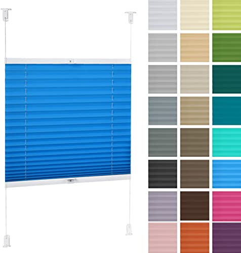 DECOOR Plissee ohne Bohren 80cm x 200cm Faltrollo Rollo für Fenster und Tür Nicht-invasive Fensterjalousien guter Sichtschutz und Sonnenschutz Breite der Überlappung 2 cm Blau