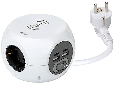 SIMON COMBIBALL - Base de Enchufe Múltiple, Regleta de Enchufes con USB, 8 Tomas de Carga, Ladrón de Enchufes con Interruptor, Carga Inalámbrica Smartphones, Color Blanco