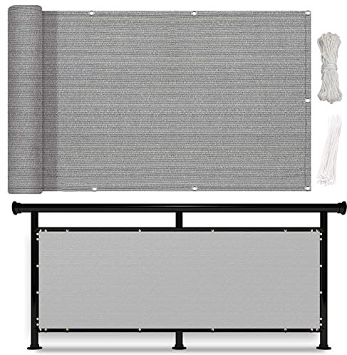 YUANZHI Balkon Sichtschutz Balkonverkleidung 100 x 400 cm Wind- und UV-Schutz Sonnenschutz Gewebe Netz mit Kabelbindern für Balkongeländer Terrasse, Grau