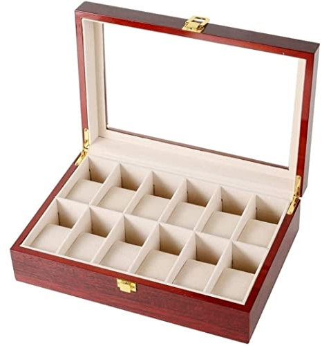 RUTAVM Aufbewahrung Uhrenbox Aus Holz Mit 12 Fächern, Schmuckuhren, Aufbewahrungsbox Mit Uhrendisplay Aus Glas uhrenbox uhrenkasten
