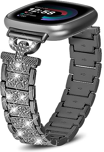 WoPail Armband Damen Kompatibel mit Fitbit Versa 4/Fitbit Versa 3/Fitbit Sense 2/Fitbit Sense, Bling Diamant Ersatzarmband Metall Edelstahl Armbänder für Fitbit Versa 4/Versa 3/Sense 2/Sense Schwarz
