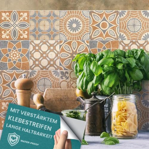 RE-COVERTILES - Adesivi Piastrelle Cucina Bagno Mattonelle adesive in PVC Impermeabili Antigraffio Stickers Decorazione Parete Cementine Peel and Stick - Modello 10 Pz 20x20 cm PS00148 Made in Italy