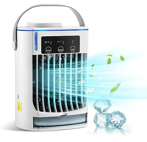 BAIYUN Ventilador Enfriador De Aire, 4 en 1 Aire Acondicionado Portatil Camper - Aire Portatil de 500 ml - 3 Modo Niebla y 3 velocidades Adecuado para Oficina, Dormitorio, Viajes