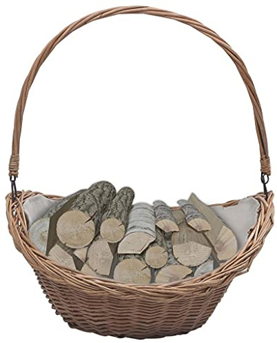 SKM Panier à bois avec poignée de transport 57 × 46 × 52 cm en osier marron Poids : 1,4 kg 286987