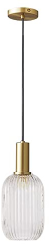 NICRX Klarglas-Pendelleuchte mit geripptem Glaslampenschirm und Bronze-Finish, moderne Retro-Deckenleuchte, Hängelampe für Nachttisch, Esstisch und Kücheninsel (14cm)