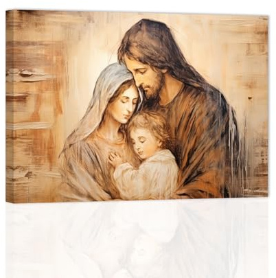 ZXHYWYM Jesus Christus Wanddekoration Jesus mit Maria Bild Jesus Familie Gemälde Vintage religiöse Leinwand christlicher Glaube Drucke für Heim und Raumdekoration mit Rahmen (B (30.00 x 45.00 cms))
