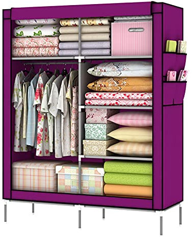 EsEntL Offener Kleiderschrank, freistehender Stoffschrank in Leinwandoptik mit Seitentaschen, Reißverschluss und Kleiderstange, 108 x 45 x 170 cm (Größe: 108 x 45 x 170 cm, Farbe: A)