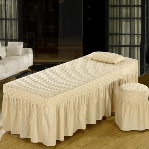 Highdi Bezug für Massageliege mit Loch, Waschbare Beauty Bettbezug Elastisches Massagetische Bezug Weiches Atmungsaktiv Massagebett für Spas, Salons, Sauna (70X190,Beige)