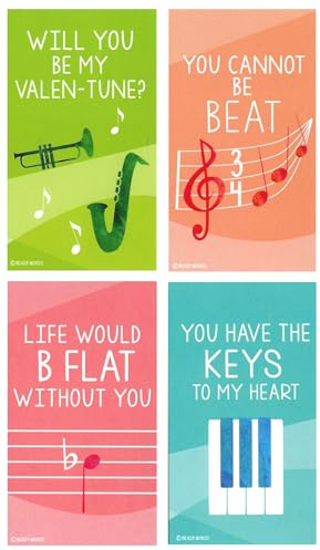 Nerdy Words Mini Music Piano Instrument Theme Valentines (Wallet-Sized Cards with Tiny Envelopes) for Valentine's Day (Set of 24)