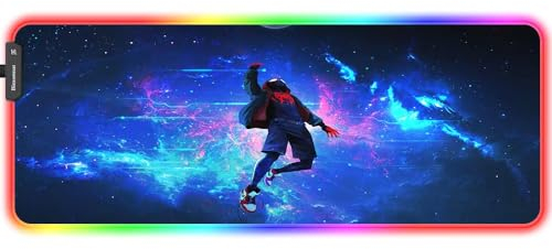 Bimormat Anime RGB Gaming Mauspad,800x300x3mm Groß Mousepad XXL,LED Schreibtischunterlage mit Rutschfester Gummibasis und Haltbaren Genähten Kanten für Personalisierter Gamer(DE8030-FGmaskman)