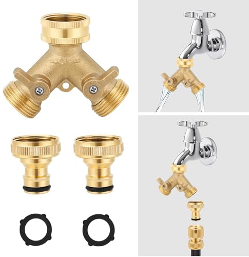 Sylken 2-Wege Verteiler Wasser 3/4 Zoll aus Messing! Hochwertiger Zapfenverteiler mit hoher Durchflussrate und individuell steuerbaren Ventilen für Outdoor & Gartenschläuche.