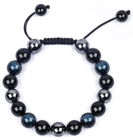 Wycian Herrenarmbänder, Armbänder Herren 21 cm Perlen Achat Kristall Schwarz Trendige Geflochtene Perlen 21cmx10mm 1er Naturstein für Hochzeit