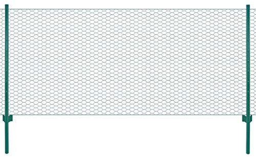 Mengtu Maschendrahtzaun mit Pfosten Gartenzaun Metallzaun Teichzaun Drahtzaun Gitterzaun Zaunelemente Tiergehege Freigehege Zaun Stahl 25 x 0,5 m Grün Garten Möbel