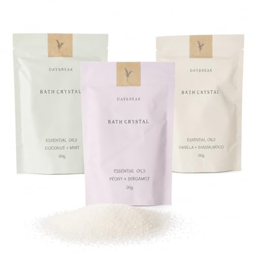 MIJOMA Badsaltset: 3 x 250 g i vaniljsandelträ, kokosmynta, pion och bergamott | närande oljor och glycerin för fuktgivande