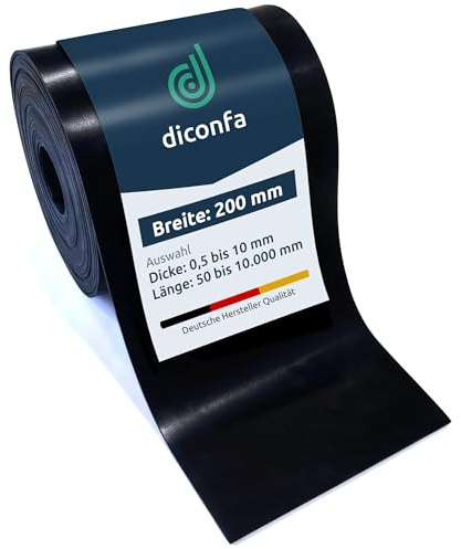 diconfa Gummistreifen SBR 200mm 20cm 0,2m BREIT, 2000mm LANG, 2mm STARK | WÄHLEN: DICKE 0,5 bis 20mm - LÄNGE 0,05 bis 10m - 200cm 2m lang, 2 mm dick - Gummimatte Meterware Gummi SBR Außen