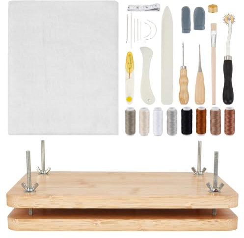 AHANDMAKER 12 x 8 Buchpresse Buchbinderei Buchbinde Sets Buchbindezubehör Mit Falzbein Ahle Nadeln Mit Großem Öhr Buchtuch Holz Buchbinde Starter Werkzeuge Für Handgefertigte DIY Bücher Blumenpresse