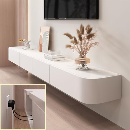 XDXINY TV-Medienkonsole, Schwimmender TV-Schrank, Groß, Wandmontiert, Mehrere Aufbewahrungsfächer, Geeignet für Wohnzimmer, Schlafzimmer usw. (Weiß, 220 x 20 x 24 cm)