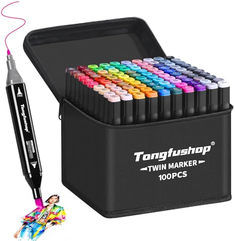 Tongfushop 100 Alkohol Stifte Set, 2 Sekunde Schnell Trocknende Alkohol Marker Set, Doppelseitige Marker Stifte Filzstifte mit Anti-Seepage Abstandshaltern für Malerei, Zeichnung, Design, Manga