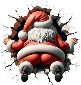 Wandaufkleber bricht durch die Wand Weihnachtsmann, Wandaufkleber Weihnachtsmann,Weihnachts-Fensteraufkleber Türaufkleber für Innentüren Toilette, Weihnachtsmann-Deko Aufkleber für Kind (D)