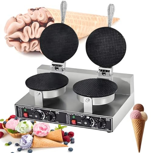 SAISAIXU Máquina para Hacer gofres Comercial, máquina para Hacer gofres con Cono de Helado Profesional de 2400 W, máquina para Hacer gofres Comercial eléctrica, Revestimiento Antiadherente