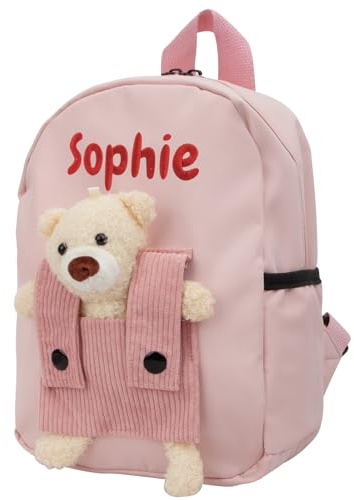 Personalized Kids Backpack Custom Embroidered Children's Backpacks with Name Cute Bear Baby Rucksack for Nursery Mini Toddler School Bag for Boy and Girls (Pink)
