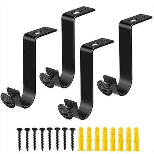 Hwtcjx Support Tringle Rideaux, 4 Pièces Support Mural Réglable, Support pour Tringle à Rideau en Métal, Support de Rideau avec Vis de Fixation, pour Les Bureaux Les Armoires De Chambre (Noir, 28mm)