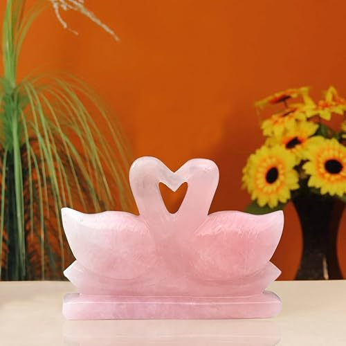 Gangesindia® Natural Rose Quartz Stone Mandarin Ducks Handmade Natural Crystal Stone Symbol of Love Perfect for Home Decor Unforgettable Gifts for Lovers (2.5 inch)