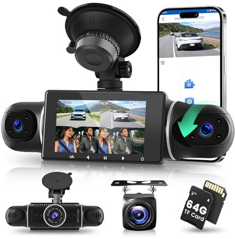 Hodozzy Dash CAM Coche con 4 Cámaras FHD 1080P Delantera y Trasera Izquierda Derecha, Pantalla IPS de 3 Pulgadas, 24/7 Monitor Modo Aparcamiento, WiFi & App Control, Visión Nocturna y Sensor G y 64GB