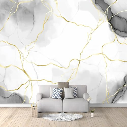 Fototapete Marmor Weiß Grau 300x210 cm 3D Vliestapete Wandbild, Mustertapete Moderne Wandtapete, Wohnzimmer Schlafzimmer Kinderzimmer Büro Flur Wanddeko