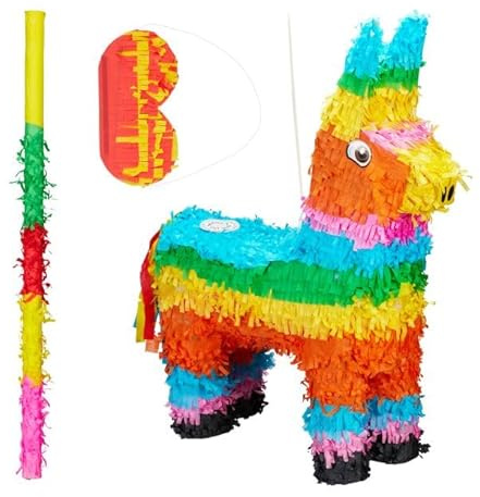 Rainbow Donkey Piñata Party Set, with Buster Stick and Blindfold