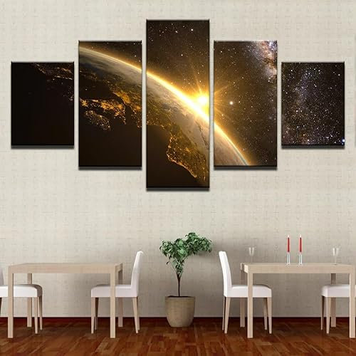 CUAWBAPF 5 Teiliges Wandbilder Planet Erde Universum Raumfahrt Auto Leinwandbilder Wohnzimmer Kunstdruck auf Wandbild mit Rahmen Wanddekoration Wohnzimmer Wanddeko KüChe Wanddekoration