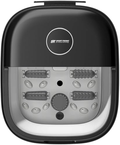 SportTronic Fußmassagegerät mit Whirlpool & Wärme – faltbar, 6 Massagerollen, 20 Shiatsu-Düsen, Sprudelfunktion, Pediküre, beheiztes Fußbad