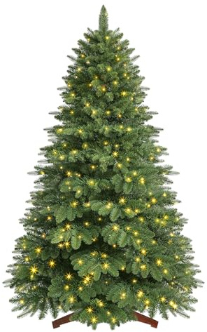 SHareconn 7ft Premium Artificial Christmas Tree with 400 Pre-Lit Warm White & Multi-Color Lights, 1369 PE & PVC Branch Tips and 1 Foldable Wooden Stand, Perfect Decor for Xmas, Home, Office, Green