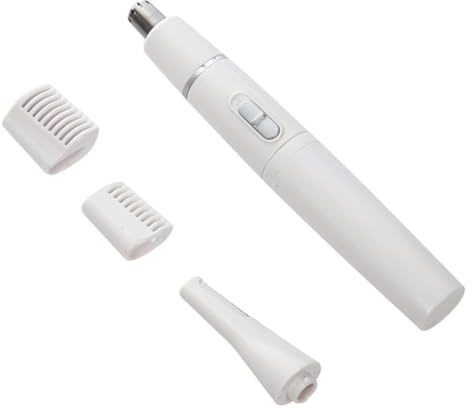 Rasoio Elettrico Sopracciglia e Tagliapeli Naso 1 Pezzo | Abs Bianco, Copertura Protettiva, Teste di Ricambio Multiple, Formato Compatto a Penna