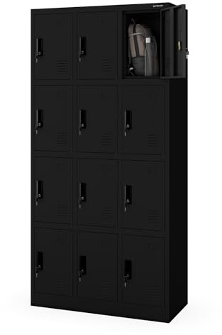 Jan Nowak Armario para Vestuario 3B4A Taquilla Metálico con 12 Compartimentos Ranuras de ventilación Recubrimiento de Polvo 185 cm x 90 cm x 40 cm Negro