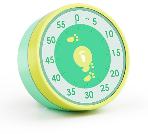 VFANDV Minuterie Visuelle pour Enfants Adultes, Minuterie 60 Min en Acier Inoxydable Mécanique sans Pile avec Aimant pour Cuisine Bureau Salle de Classe (Vert)