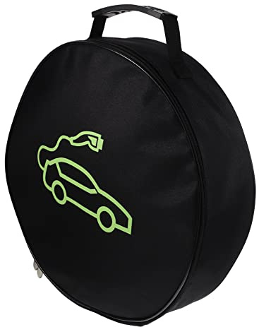 LALAFINA Ev Charging Cable Bag Waterproof Fire-resistant Round Cord Organizer for Car Storage, Portable Polyester Ev Cable Holder for Daily Use and Electric Vehicle Chargers Black