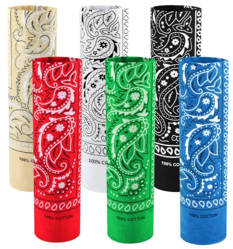 BOUBONI 6 Pack 100% Cotton Bandana Paisley Bandanas Head Ccarf Headband Neckerchief Scarf Handkerchief for Women Men (6, Warm Color)