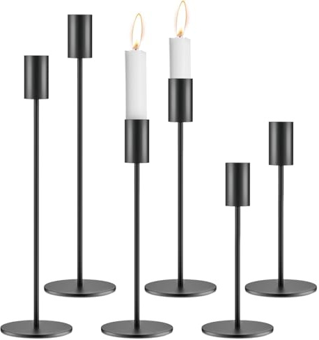 Gigmeta Kerzenständer 6 teiliges Set, Säulenförmig Kerzenhalter in 3 verschiedenen höhen, Kerzenständer Hochzeit, Schwarz Kerzenhalter für Hochzeit, Geburtstagsessen, Jubiläum, Coming of Age Zeremonie