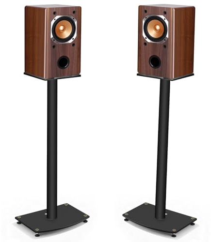 Supporto universale per altoparlante in metallo, supporto per casse con piastra superiore regolabile a 45°, per altoparlanti satellitari, supporto per cavi, piedini intercambiabili, portata 10 kg, 1