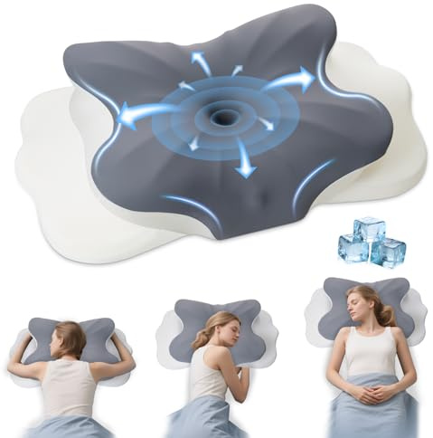 Veladia Memory Foam Pillow, Orthopedic Pillows for Neck and Shoulder Pain Relief - Ergonomic Cervical Pillow for Side Sleeper, Anti Snore Firm Neck Support Pillow with Cooling Washable Cover, Grey