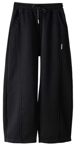 Girls Baggy Wide Leg Joggers with Drawstring Kids Sports Pants Casual Tracksuit Bottoms Elastic High Waist Straight Leg Baggy School Trousers Solid Color Oversized Sweatpants Pockets