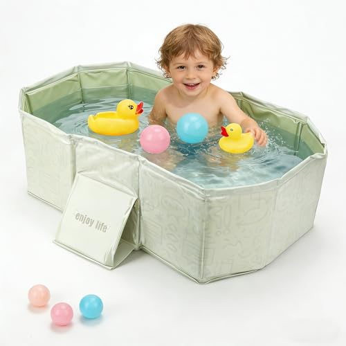 Vasca da Bagno Pieghevole per Bambini, Vaschetta Portatile per Bambini, con 5 Palline e 2 Anatre, Salvaspazio, per Viaggi e Spazi Piccoli, Adatta da 0 a 8 Anni (78 * 45 * 25cm)
