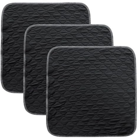 3 Stück Inkontinenzunterlage Waschbar, Schwarz Inkontinenz Bettunterlage, 50x50 cm Hautfreundlich Betteinlagen Inkontinenz Waschbar, Mehrzweck Inkontinenzunterlagen für Rollstuhl, Auto, Sofa