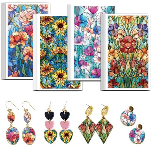 OLYCRAFT 24pz 4 Stile Carta da Trasferimento per Argilla in Vetro Colorato Carta da Trasferimento per Fiori in Vetro Polimerico Fogli di Trasferimenti per Orecchini in Argilla Creazione di Gioielli